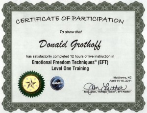 Emotional Freedom Techniques EFT tapping certificate level 1